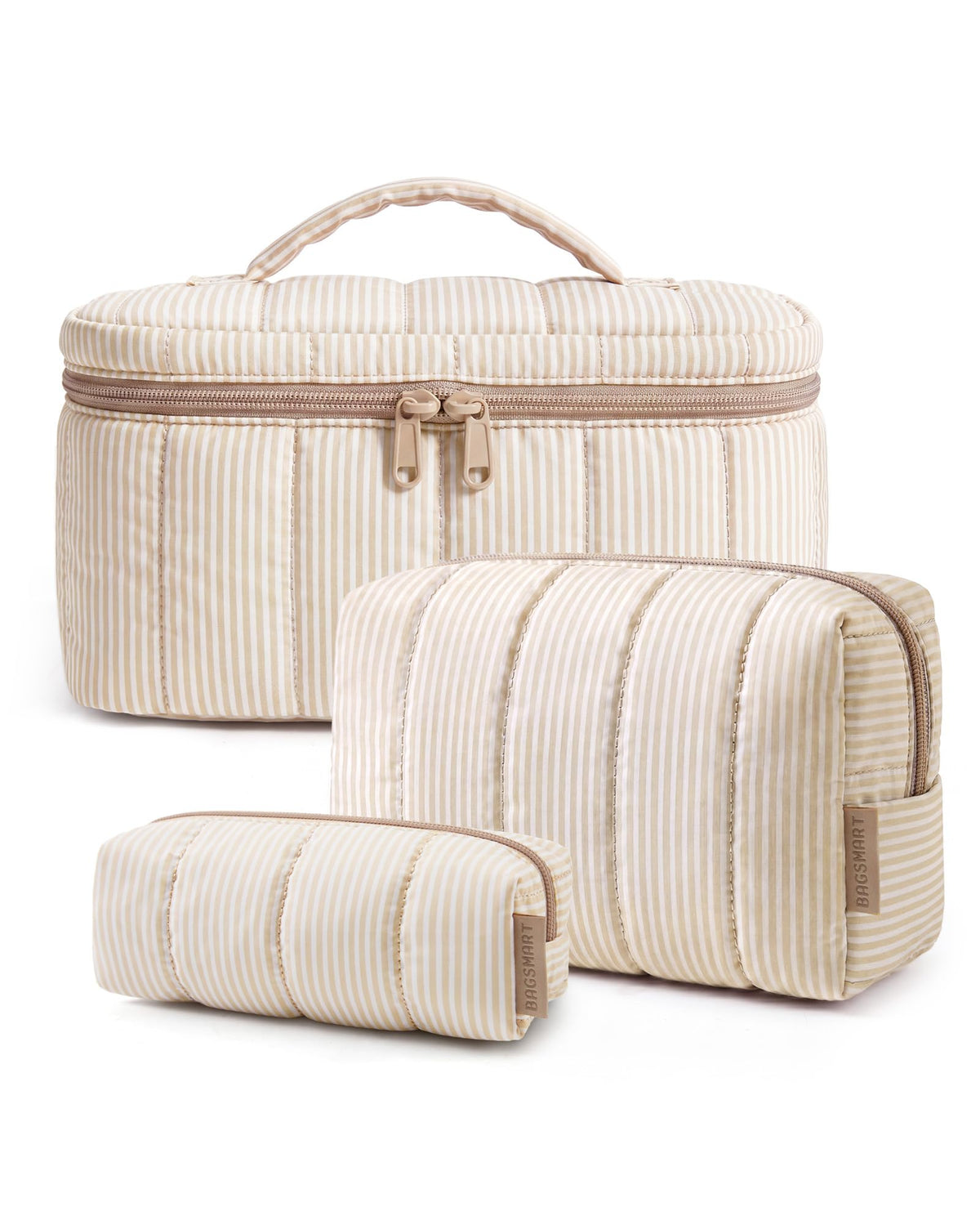 BAGSMART Travel Makeup Bag Set, 3 Pc Puffy Cosmetic Pouch, Black