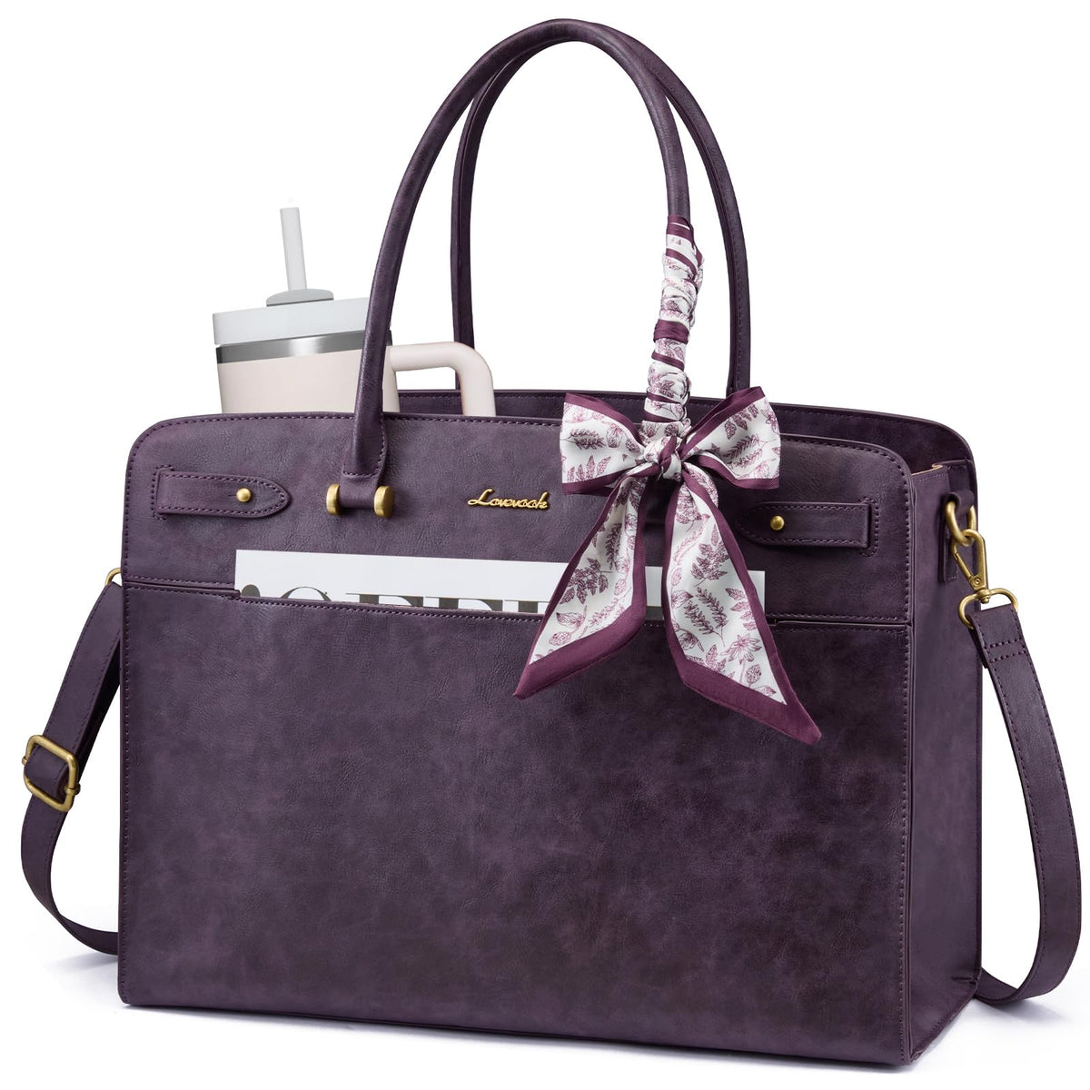 LOVEVOOK Laptop Tote Bag for Women, 15.6 Inch Large Faux Leather Work Bag Waterproof Briefcase Handbag for Teacher Business