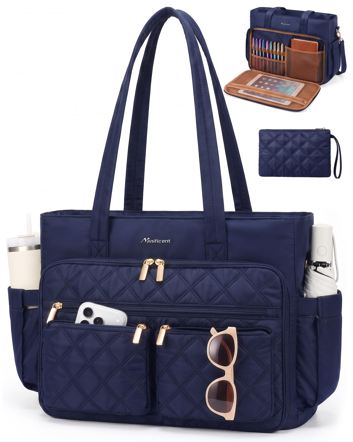 Teacher Tote Bag for Women, 15.6 Inch Laptop Bag with 40 oz Cup Holder
