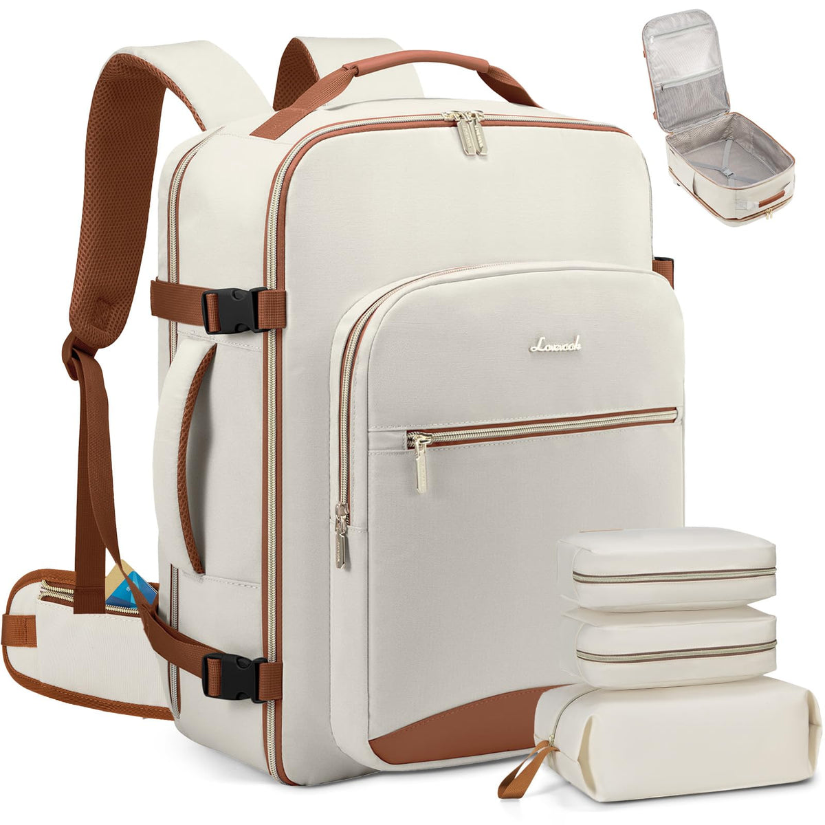 LOVEVOOK 40L Travel Backpack Flight Approved Carry on Backpack,3 Packing Cubes,Waterproof Personal Item Travel Bag,TSA Carry on Luggage Suitcase Travel Essentials,Gifts for Women & Men,fits 17" Laptop