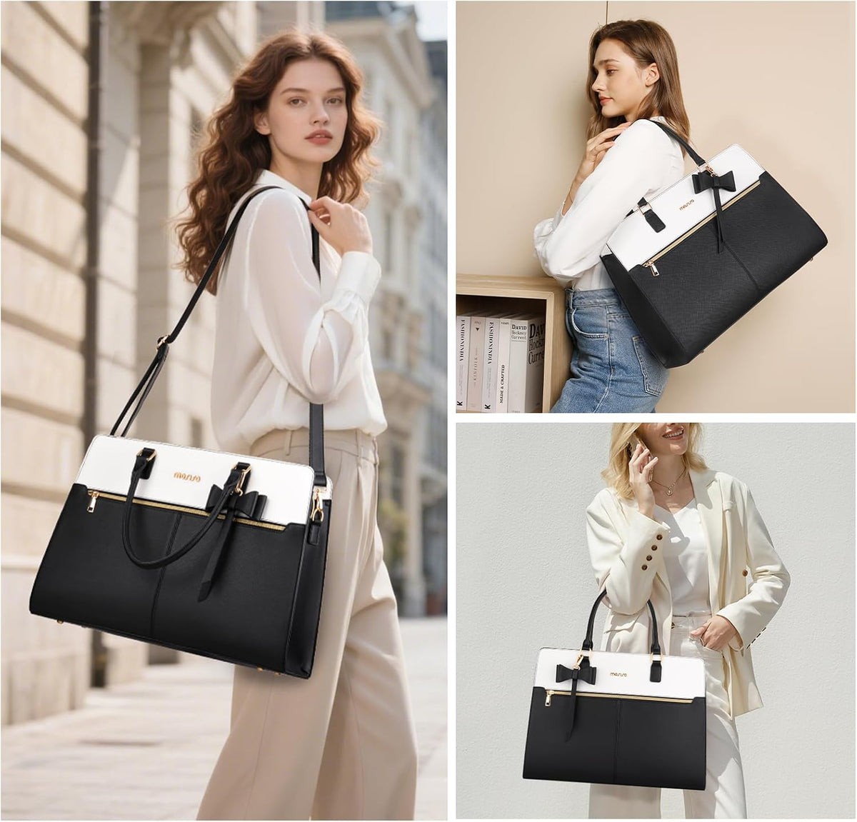 MOSISO Laptop Tote Bag for Women, 15.6 inch Waterproof PU Leather Work Bag