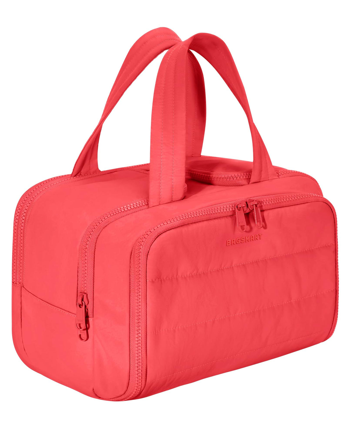 BAGSMART Travel Toiletry Bag, Lightweight Large Wide-open Travel Bag for Women, Puffy Cosmetic Makeup Bag Organizer with Handle for Accessories,Essentials, Toiletries, Dark Pink