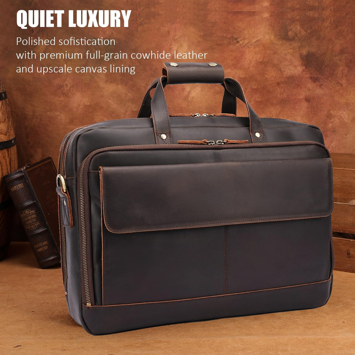 STAR VISTA Matteo Pro 18" Laptop Messenger Bag, Full Grain Leather Briefcase for Men, YKK Zippers, Fits 17.3" Laptop