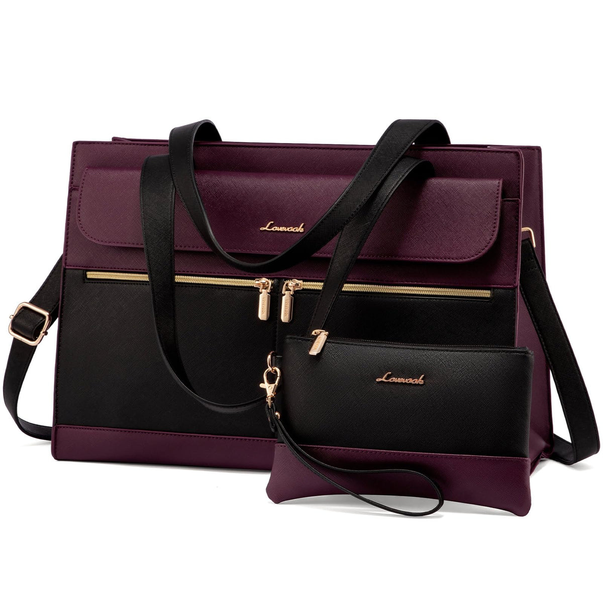 LOVEVOOK Laptop Bag for Women 15.6 Inch Tote Work Professional Leather Computer Briefcase Waterproof Handbag Shoulder Large Capacity Business Teacher Office Crossbody Purse