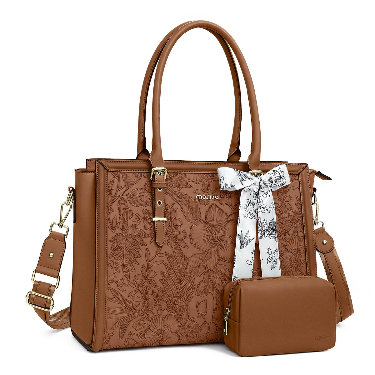 MOSISO Laptop Bag for Women, 17-17.3 inch PU Leather Tote Bag
