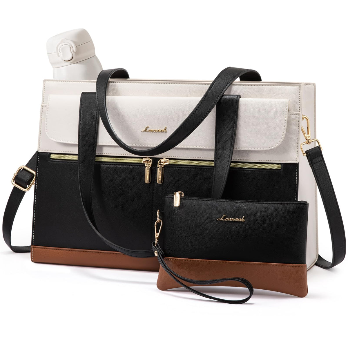 LOVEVOOK Laptop Bag for Women 15.6 Inch Tote Work Professional Leather Computer Briefcase Waterproof Handbag Shoulder Large Capacity Business Teacher Office Crossbody Purse