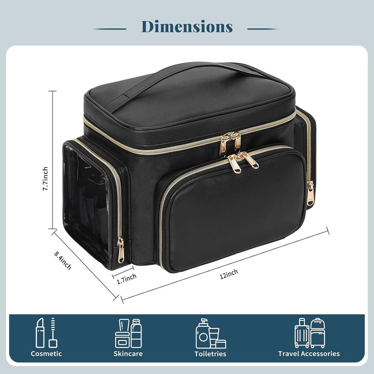 Bagmoly Large Makeup Bag, Travel Makeup Cosmetic Bag for Girls, Black