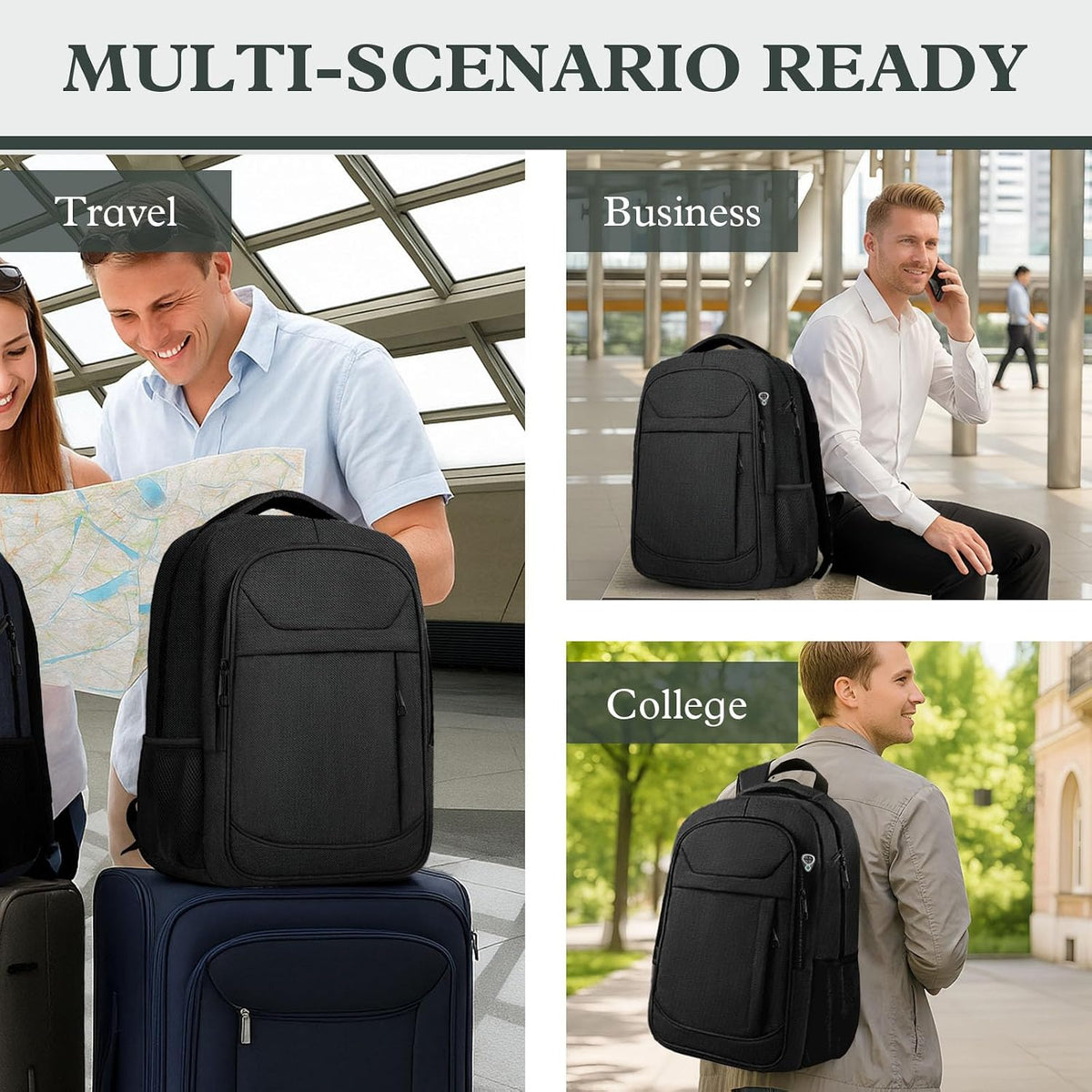 17" Travel Laptop Backpack, Airline Approved Computer Bag, Black