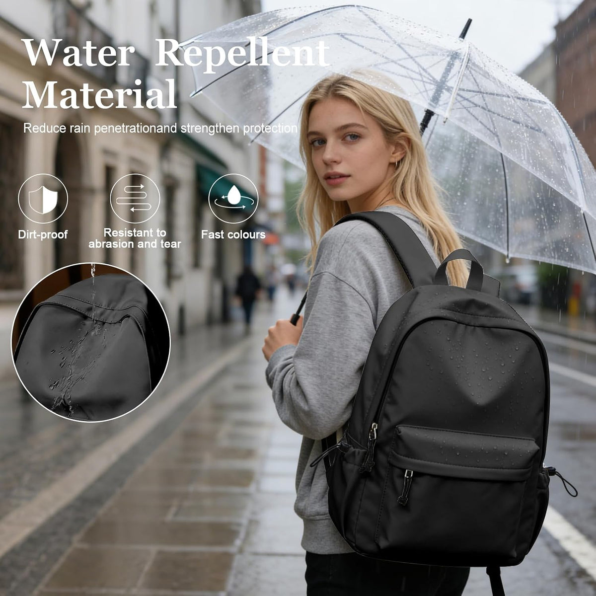 Black Middle School Backpack For Men Women Simple Backpack For College Students Aesthetic High School Bag Waterproof Bookbag For Teens Girls Boys