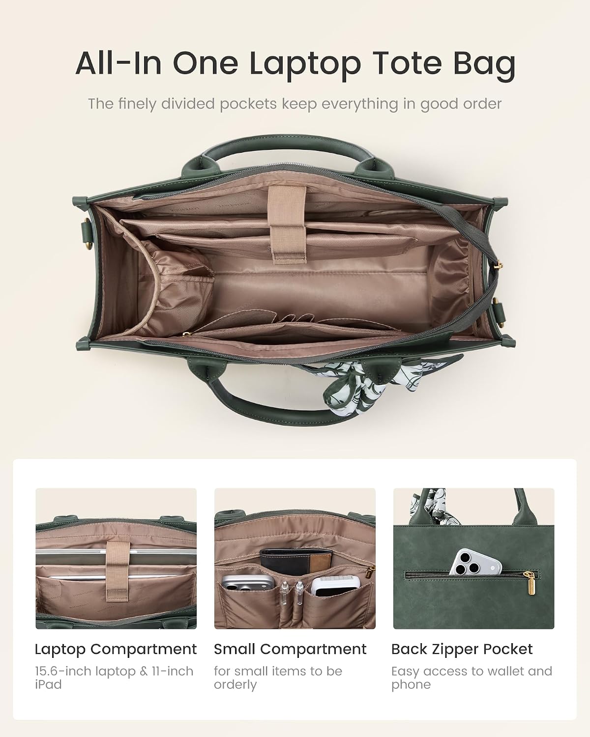 LOVEVOOK Laptop Tote Bag for Women, Vintage Work Bag with Large Cup Holder