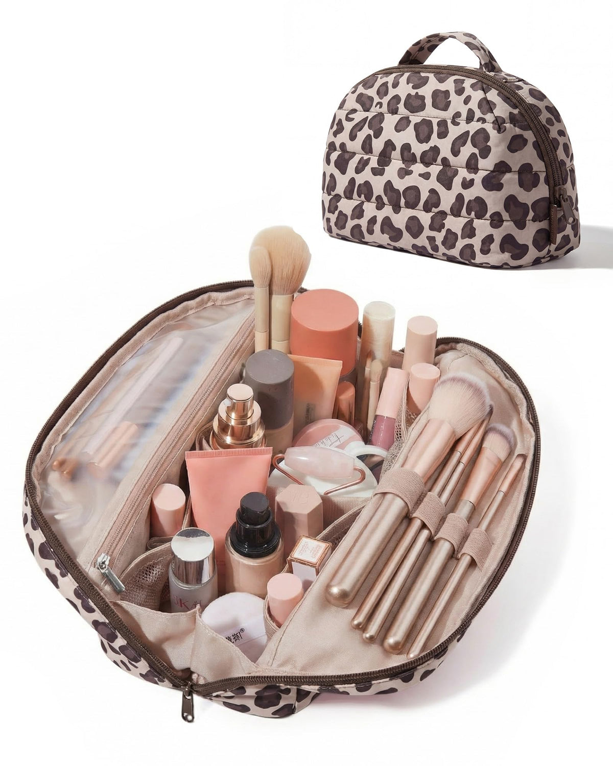 BAGSMART Travel Makeup Bag, Fold-Down Cosmetic Pouch for Women, Pink