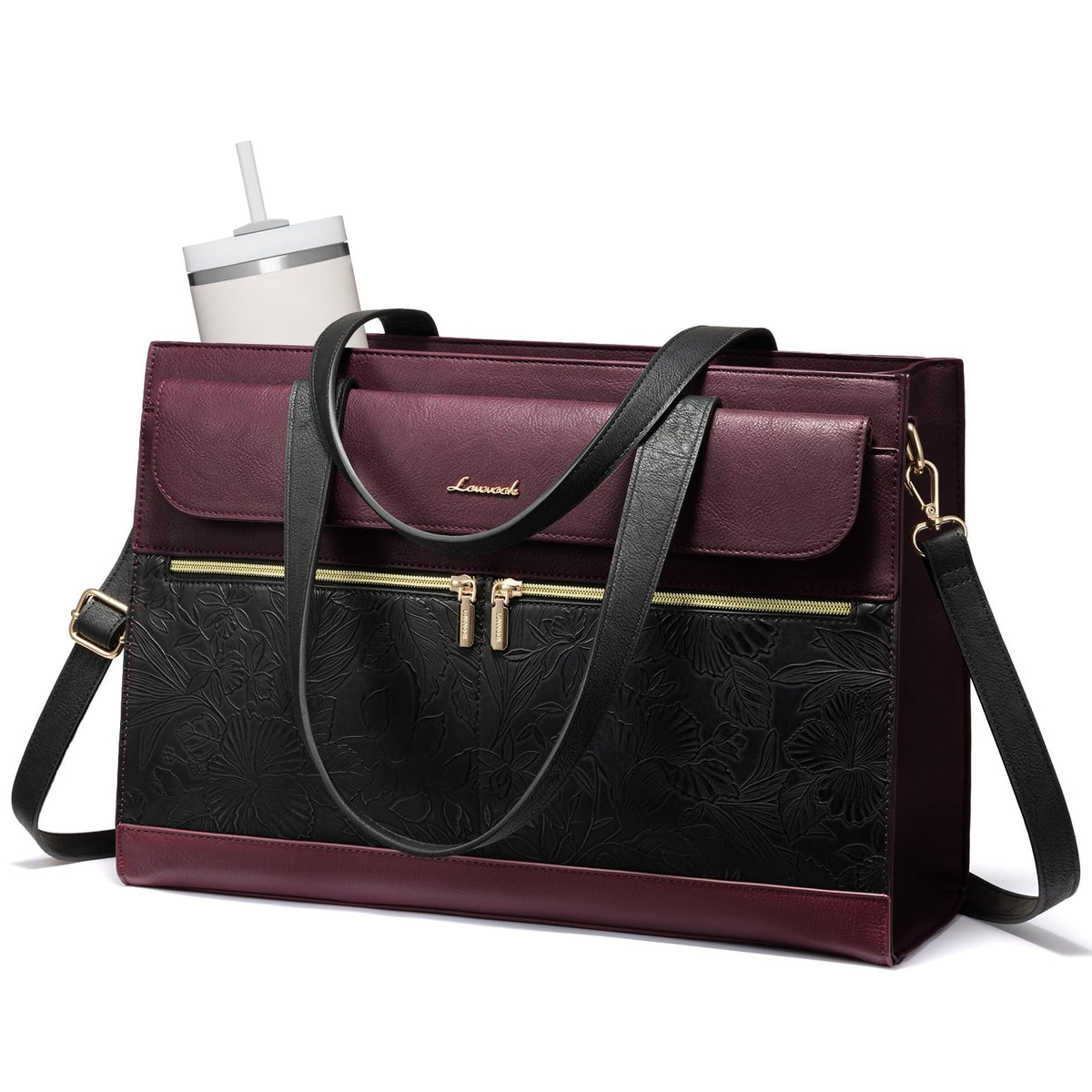 LOVEVOOK Laptop Bag for Women 15.6 Inch Tote Work Professional Leather Computer Briefcase Waterproof Handbag Shoulder Large Capacity Business Teacher Office Crossbody Purse