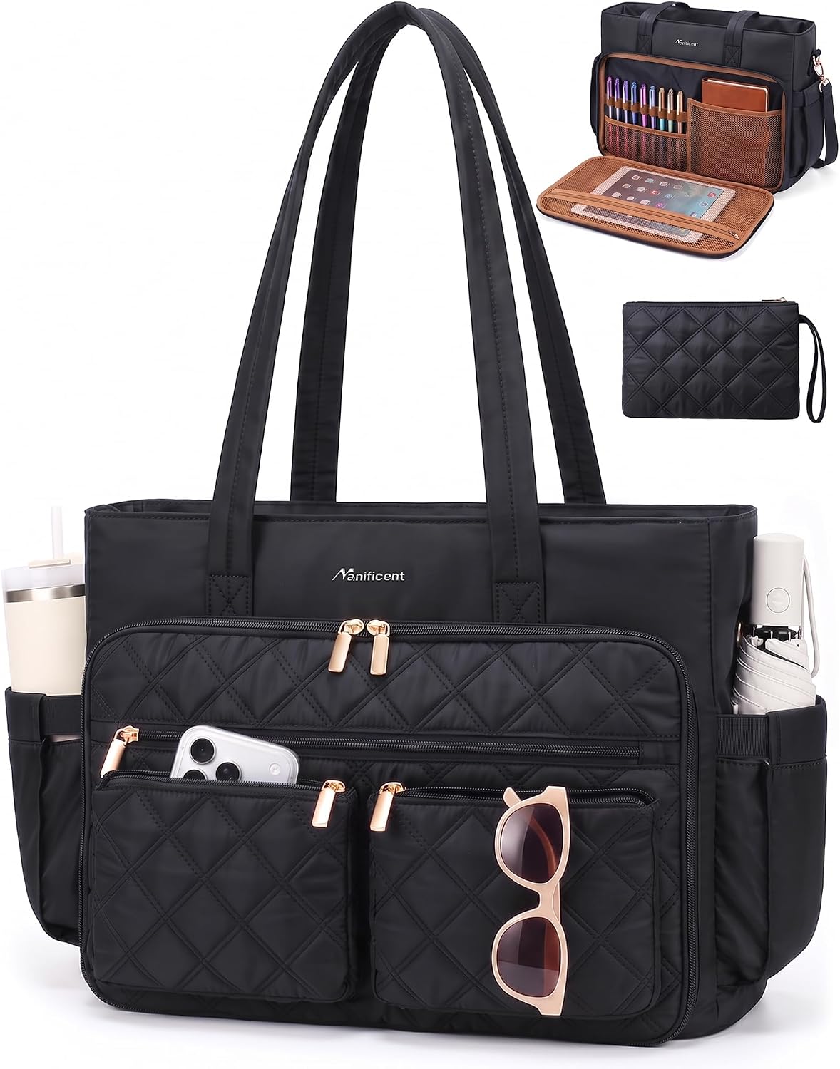 Teacher Tote Bag for Women, 15.6 Inch Laptop Bag with 40 oz Cup Holder