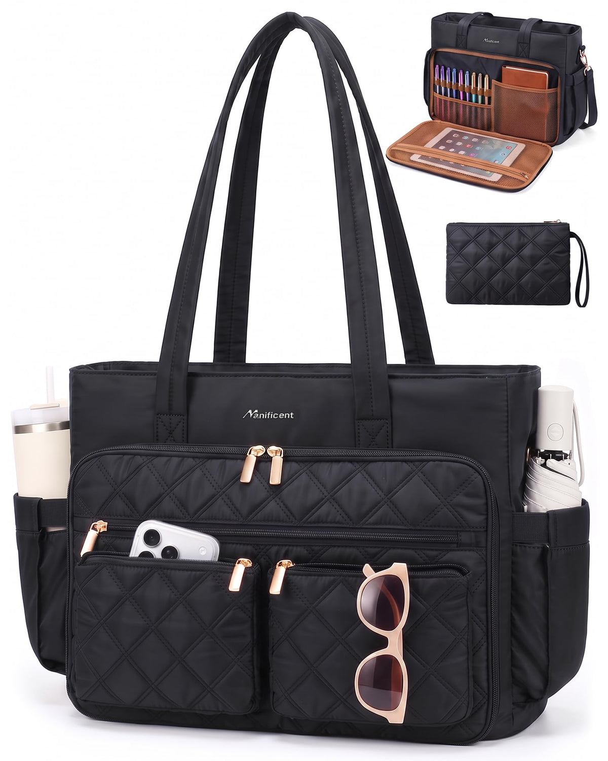 Teacher Tote Bag for Women, 15.6 Inch Laptop Bag with 40 oz Cup Holder