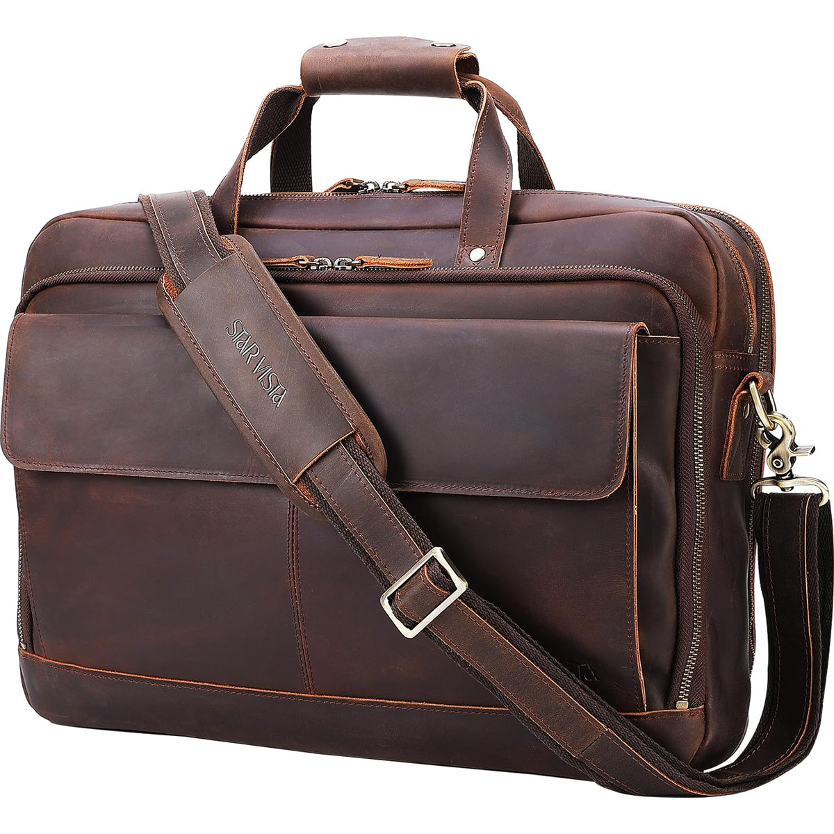 STAR VISTA Matteo Pro 18" Laptop Messenger Bag, Full Grain Leather Briefcase for Men, YKK Zippers, Fits 17.3" Laptop