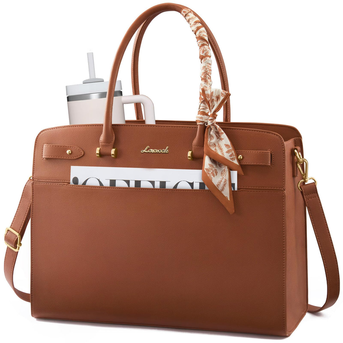 LOVEVOOK Laptop Tote Bag for Women, 15.6 Inch Large Faux Leather Work Bag Waterproof Briefcase Handbag for Teacher Business