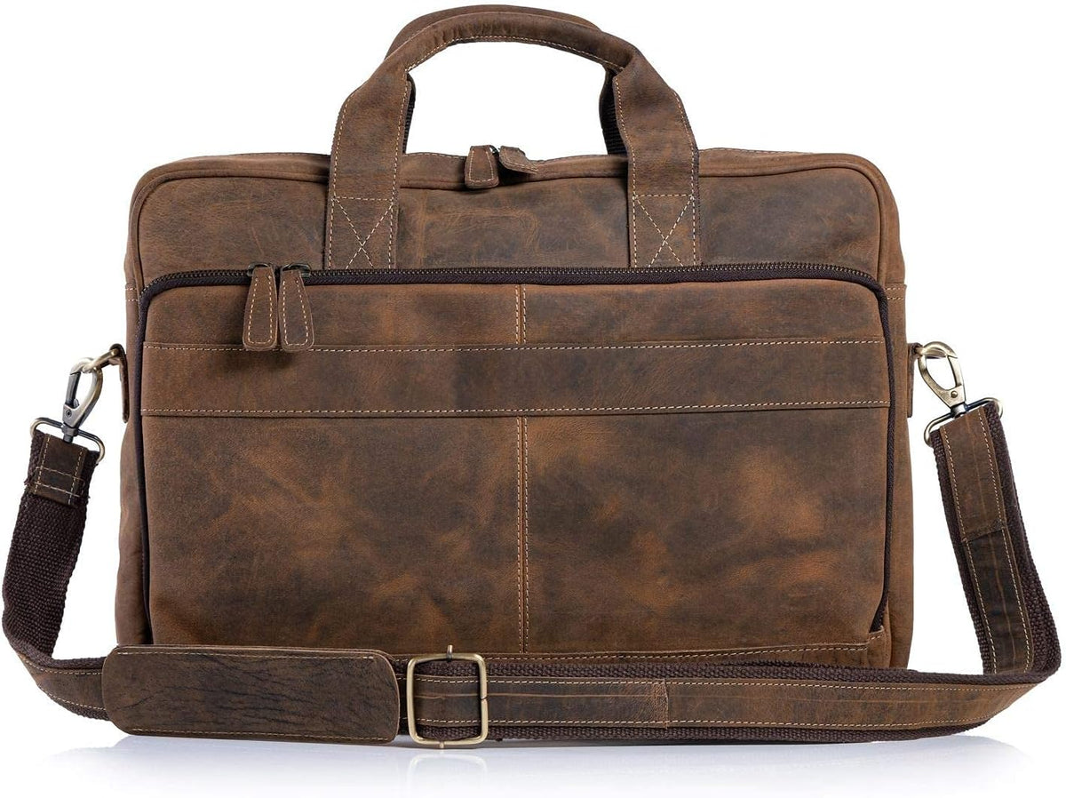 KomalC leather briefcase 16 inch laptop messenger bag satchel for men women