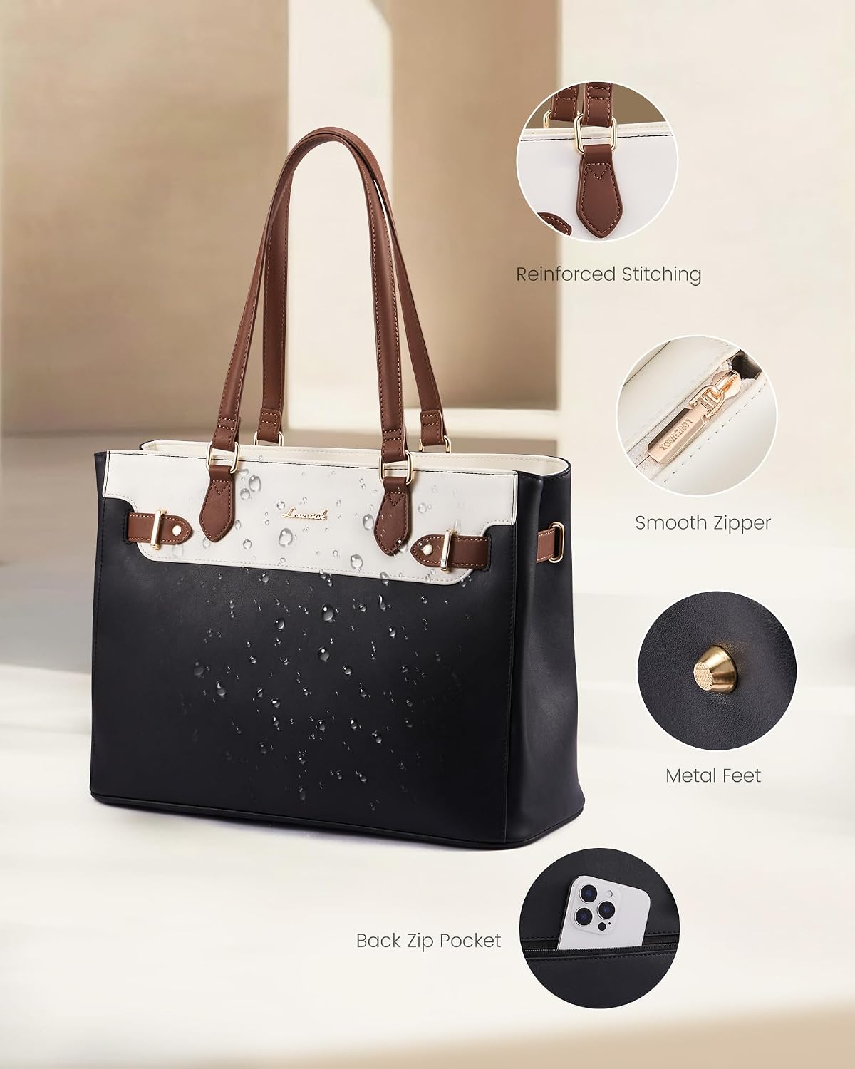 LOVEVOOK Laptop Tote Bag for Women Work, Teacher Tote Bag with Large Cup Holder, Waterproof Leather Computer Bag