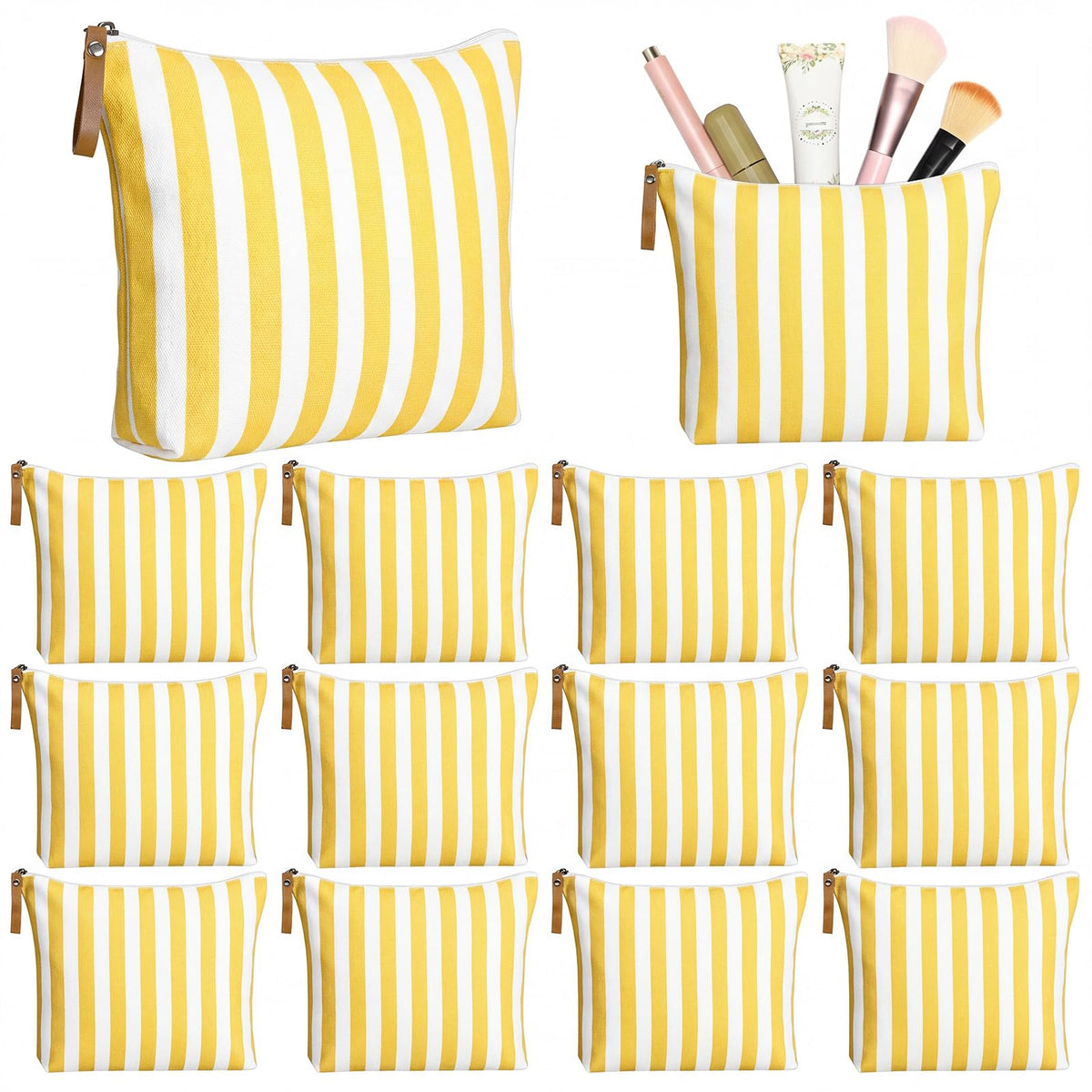 Hillban 12 Pcs Blue Striped Makeup Bags Bulk