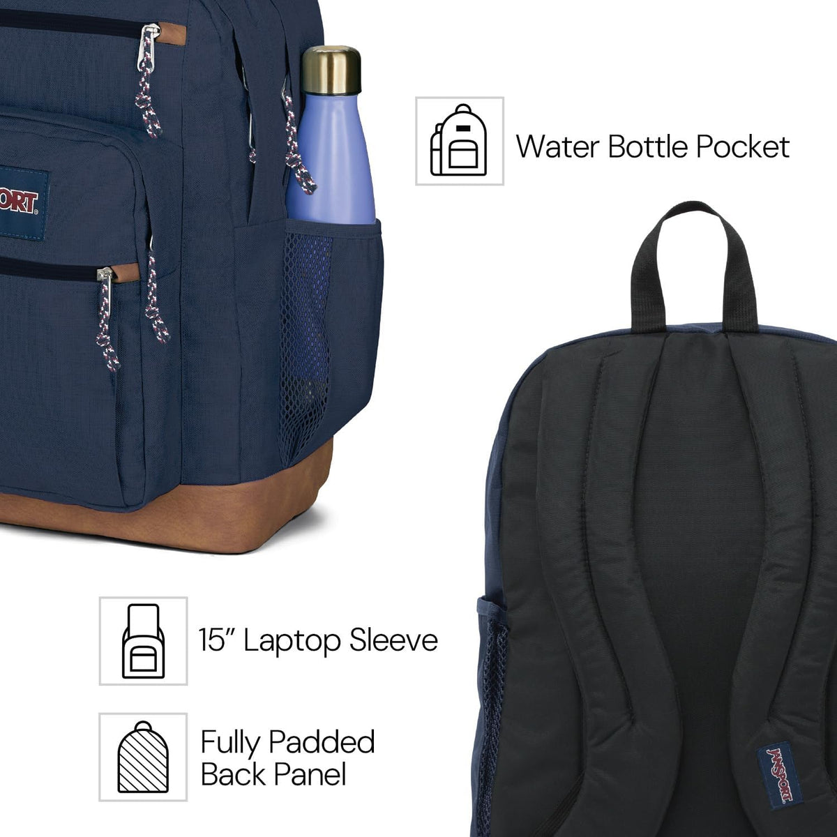 JanSport Cool Backpack, with 15-inch Laptop Sleeve - Large Computer Bag Rucksack with 2 Compartments, Ergonomic Straps, Navy