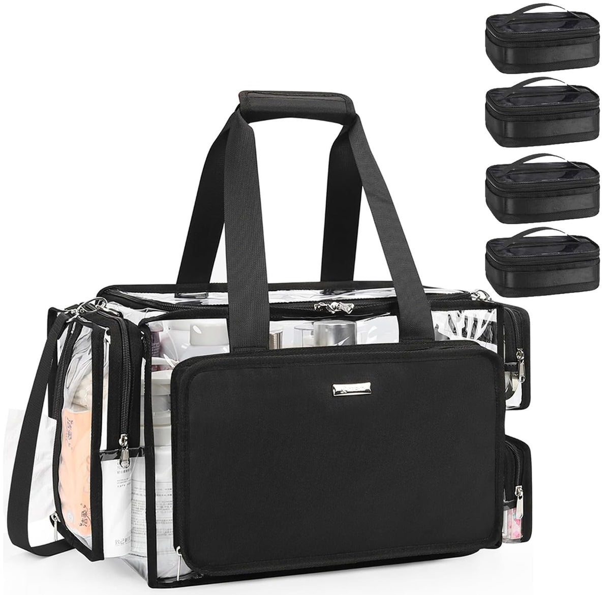 Relavel Clear Makeup Bag Extra Large Makeup Artist Kit Set, Cosmetic Storage Organizer Hair Stylist Traveling Bag, Transparent Tote Duffle Beach Toiletry Bag with Adjustable Dividers & Shoulder Strap