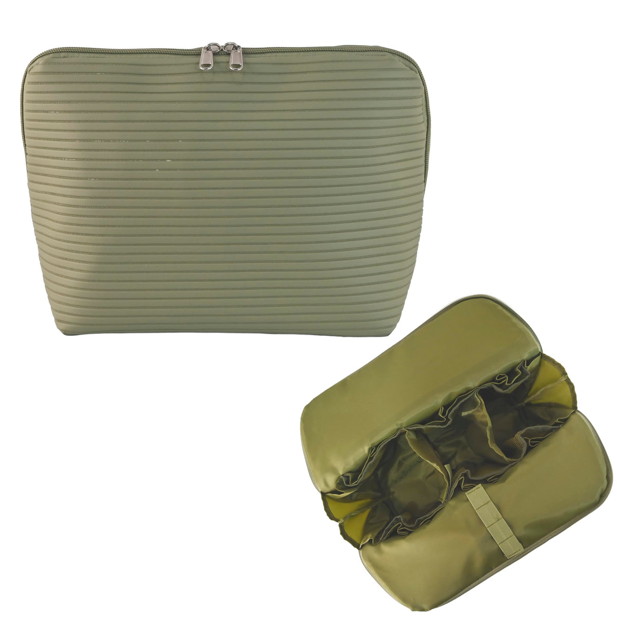 Travel Makeup Bag for Women, Waterproof Stand Up Cosmetic Bag with Brush Holders, Organizer Bag with Compartments, Fold-Down Design for Skincare, Toiletries & Essentials (Camel, Medium)