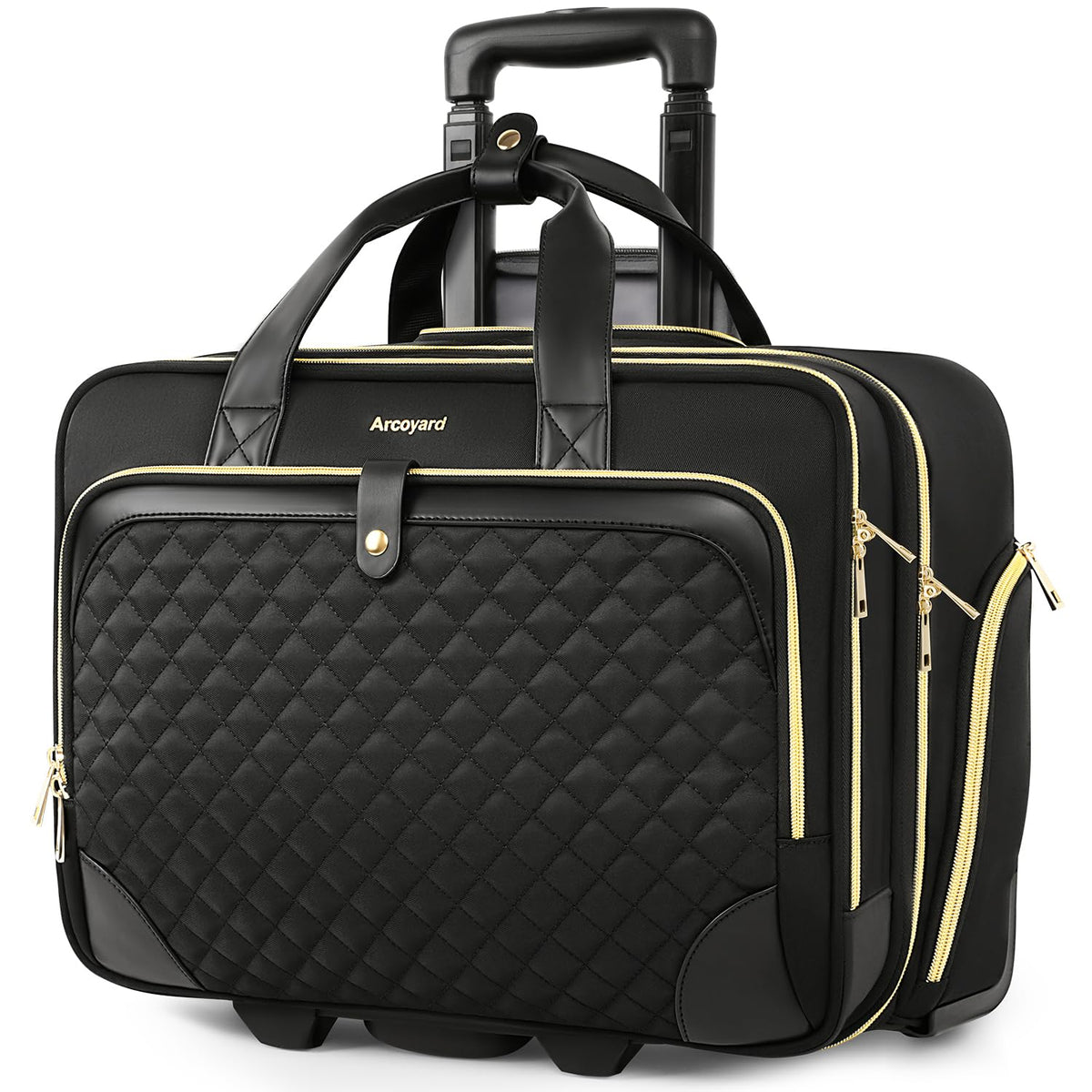 Arcoyard Rolling Laptop Bag, Rolling Briefcase for Women with Waterproof Pocket, 17 Inch Computer Bag, Underseat Carry On Luggage with Wheels for Work Travel Business, Lightweight Beige Brown