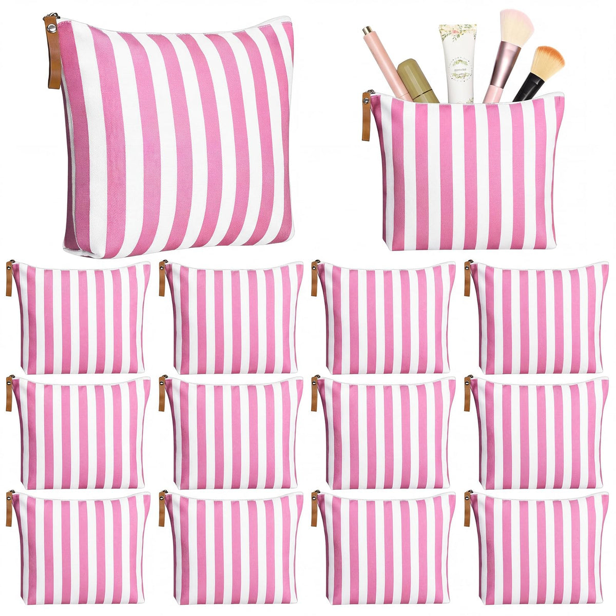 Hillban 12 Pcs Blue Striped Makeup Bags Bulk