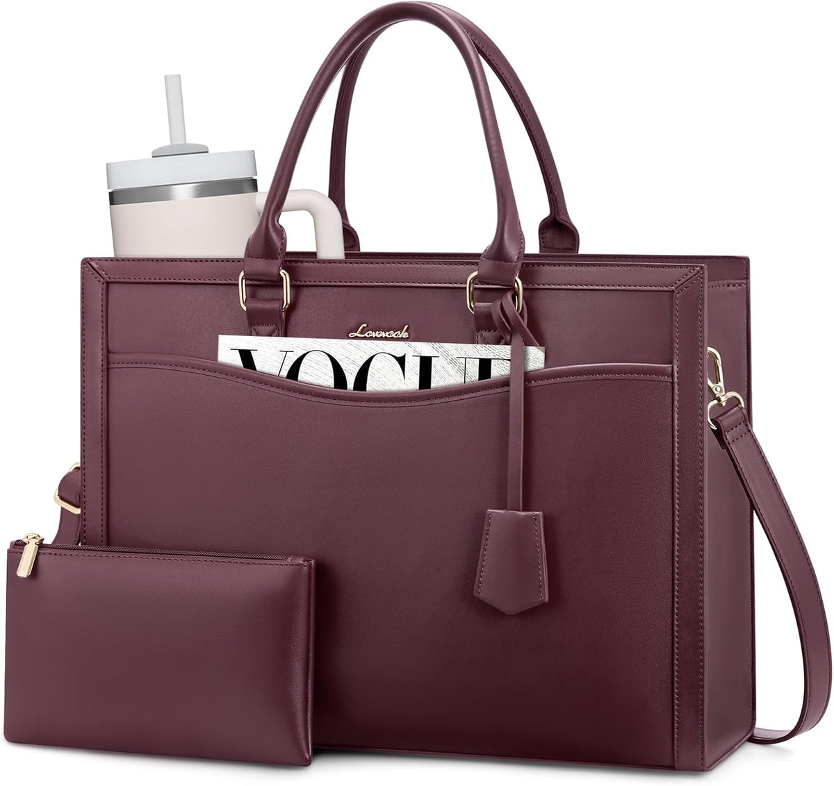 LOVEVOOK Laptop Tote Bag for Women, Large Work Computer Bag with Cup Holder
