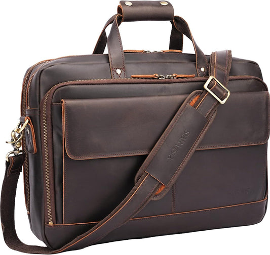 STAR VISTA Matteo Pro 18" Laptop Messenger Bag, Full Grain Leather Briefcase for Men, YKK Zippers, Fits 17.3" Laptop