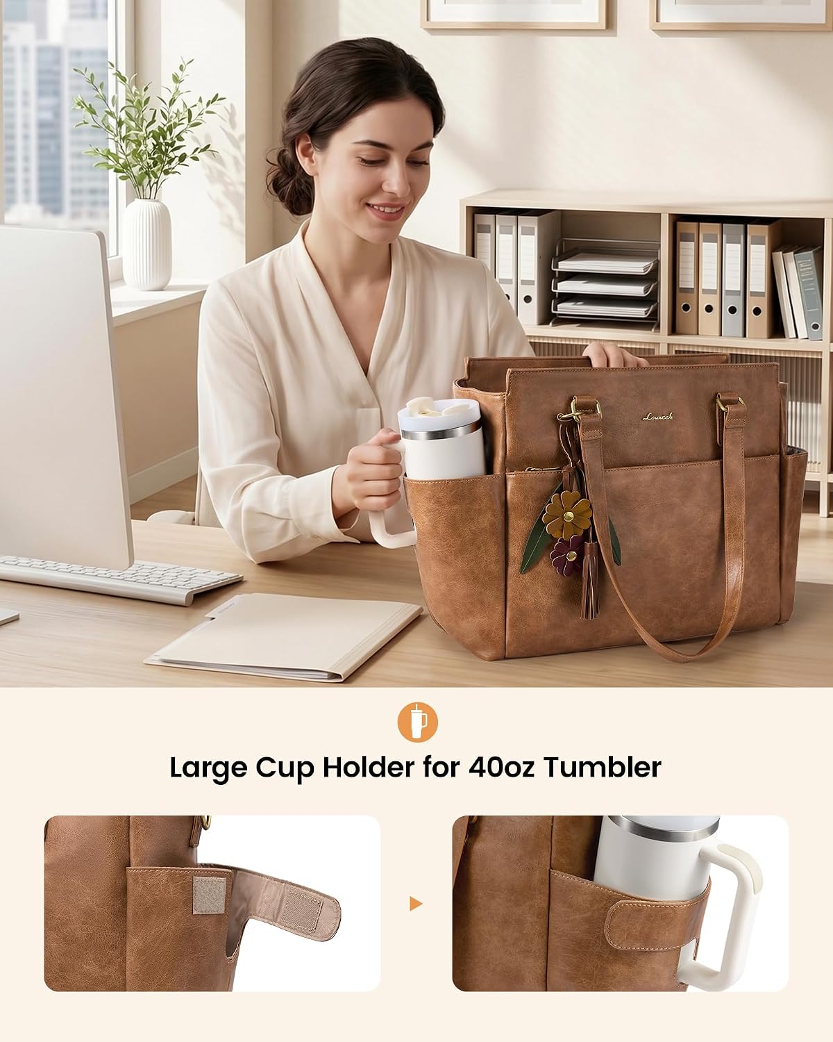 LOVEVOOK Laptop Tote Bag for Women, Vintage Work Teacher Bag with Clutch