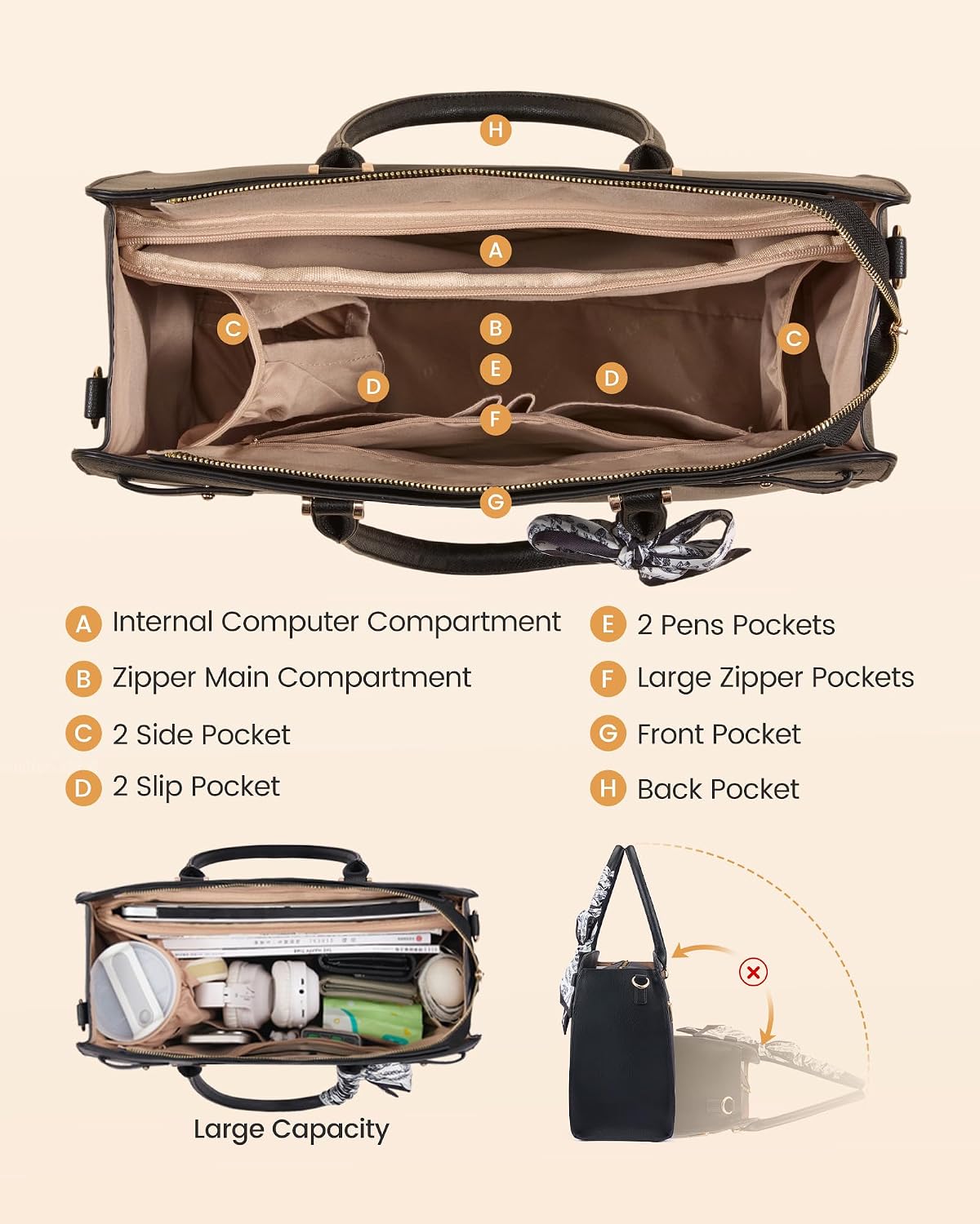 LOVEVOOK Laptop Tote Bag for Women, 15.6 Inch Large Faux Leather Work Bag Waterproof Briefcase Handbag for Teacher Business
