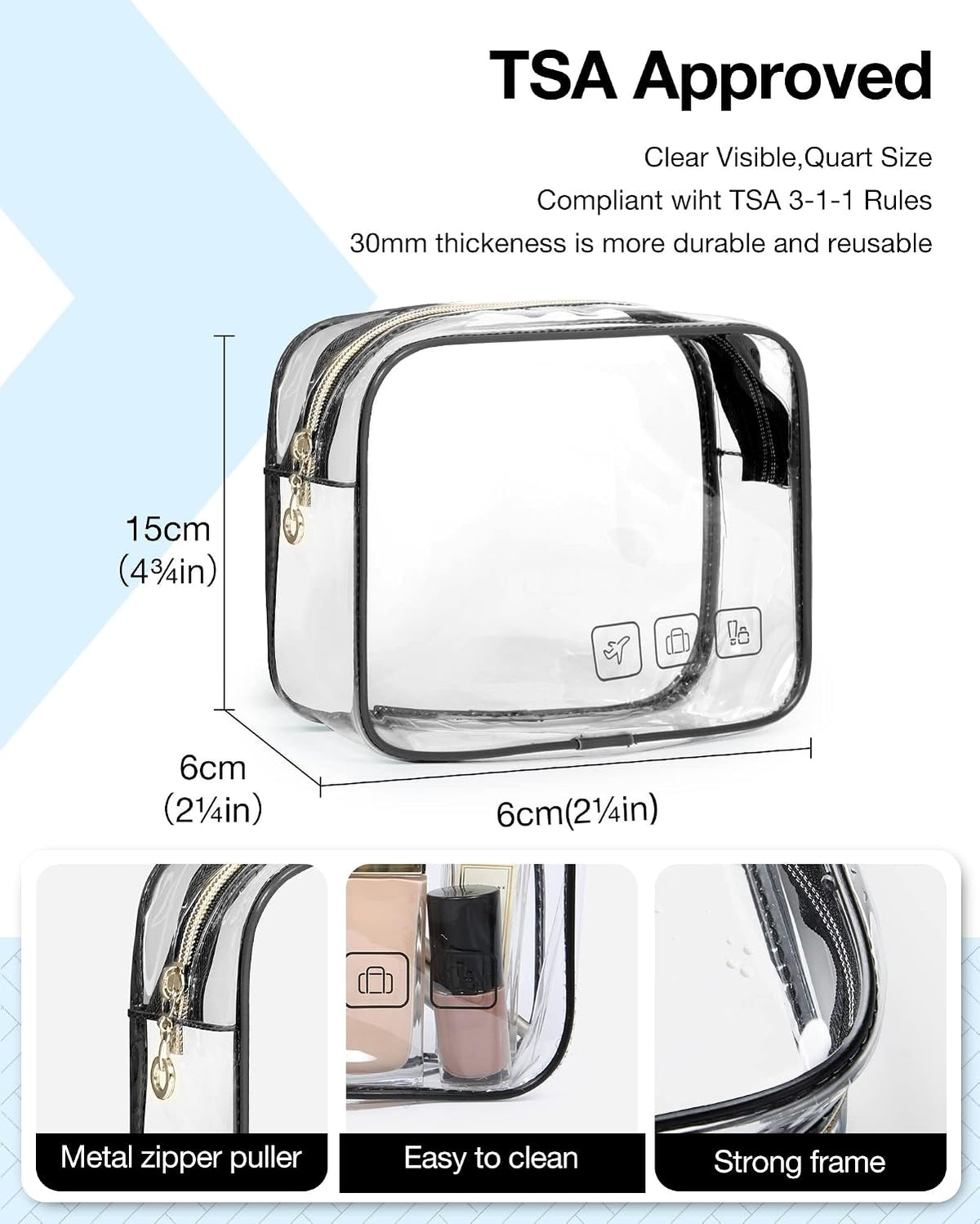 BAGSMART Toiletry Bag Hanging Travel Makeup Organizer with TSA Approved Transparent Cosmetic Bag Makeup Bag for Full Sized Toiletries, Medium-Black