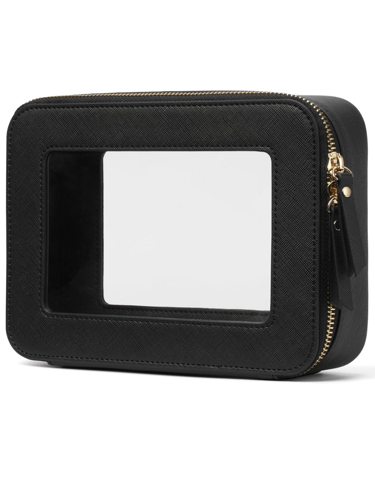 Popvibe Clear Makeup Bag Travel Cosmetic Case Transparent Toiletry Bag with Zipper, Portable Make Up Organizer Traveling Compact Car Bag for Essentials, Gold, Large