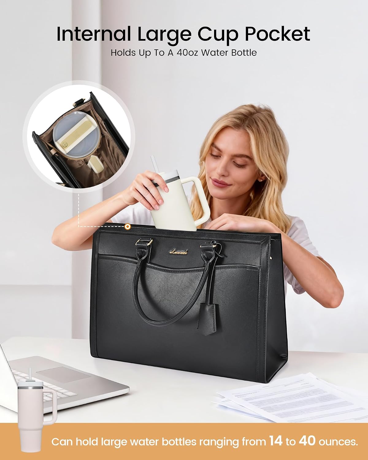 LOVEVOOK Laptop Tote Bag for Women, Large Work Computer Bag with Cup Holder