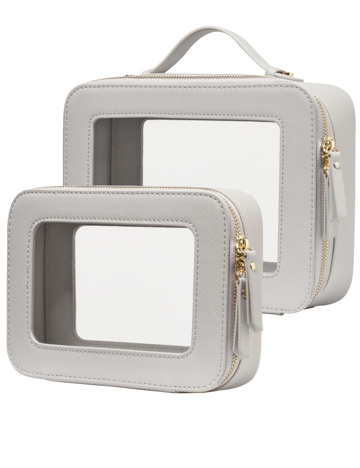 Popvibe Clear Makeup Bag Travel Cosmetic Case Transparent Toiletry Bag with Zipper, Portable Make Up Organizer Traveling Compact Car Bag for Essentials, Gold, Large