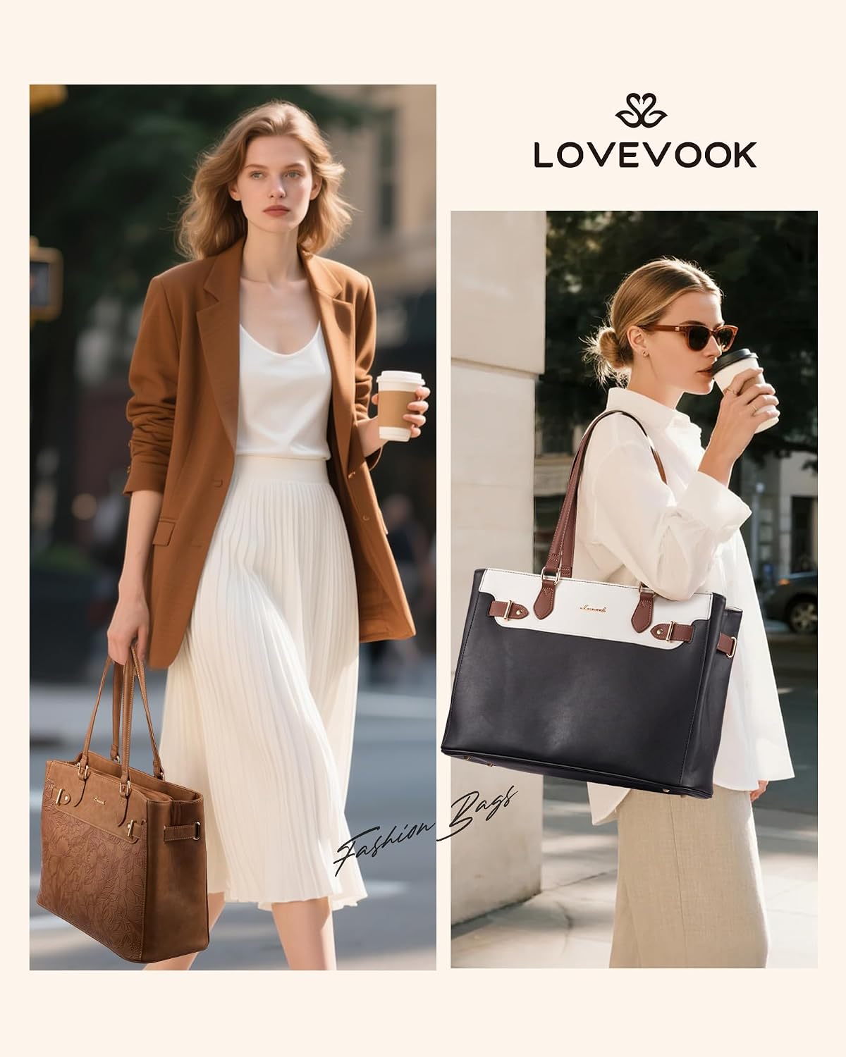 LOVEVOOK Laptop Tote Bag for Women Work, Teacher Tote Bag with Large Cup Holder, Waterproof Leather Computer Bag