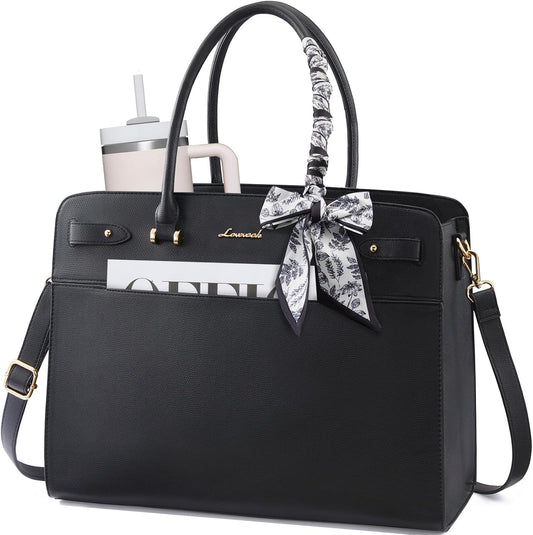 LOVEVOOK Laptop Tote Bag for Women, 15.6 Inch Large Faux Leather Work Bag Waterproof Briefcase Handbag for Teacher Business