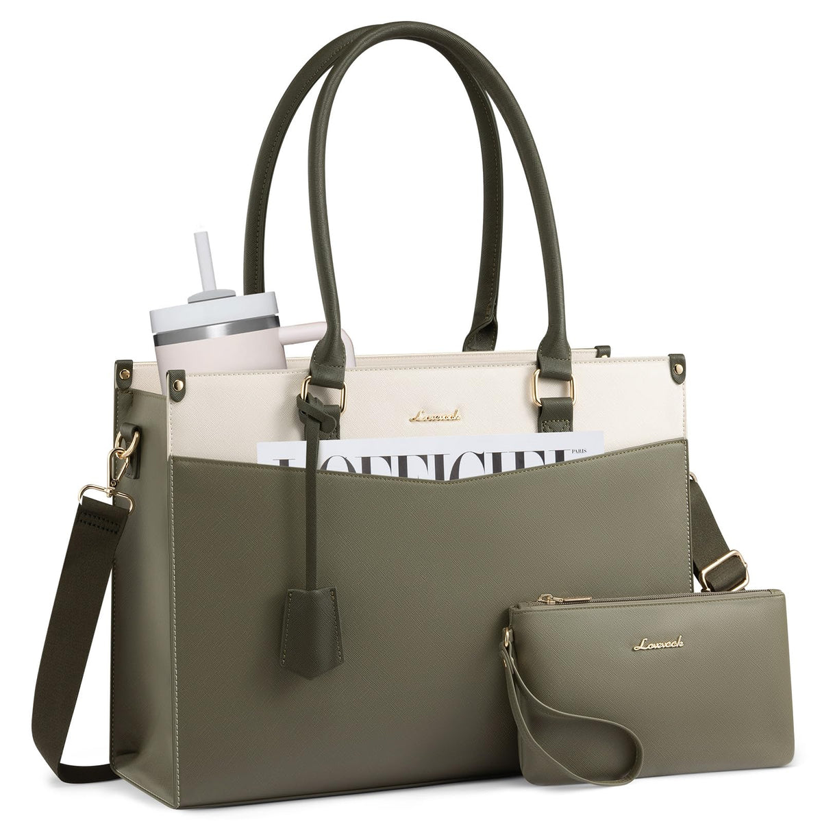 LOVEVOOK Laptop Bag for Women, Waterproof Tote Purse with Clutch for Work
