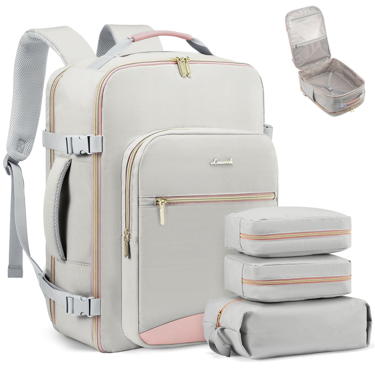 LOVEVOOK 40L Travel Backpack Flight Approved Carry on Backpack,3 Packing Cubes,Waterproof Personal Item Travel Bag,TSA Carry on Luggage Suitcase Travel Essentials,Gifts for Women & Men,fits 17" Laptop