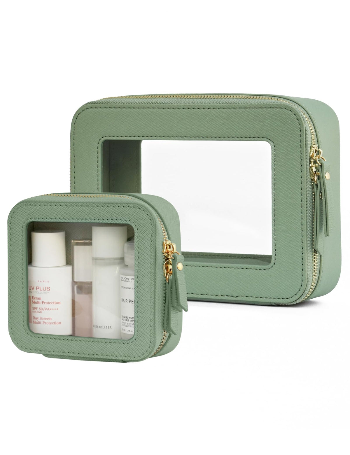 Popvibe Clear Makeup Bag Travel Cosmetic Case Transparent Toiletry Bag with Zipper, Portable Make Up Organizer Traveling Compact Car Bag for Essentials, Gold, Large