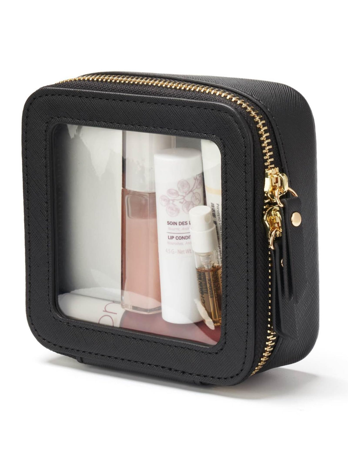Popvibe Clear Makeup Bag Travel Cosmetic Case Transparent Toiletry Bag with Zipper, Portable Make Up Organizer Traveling Compact Car Bag for Essentials, Gold, Large