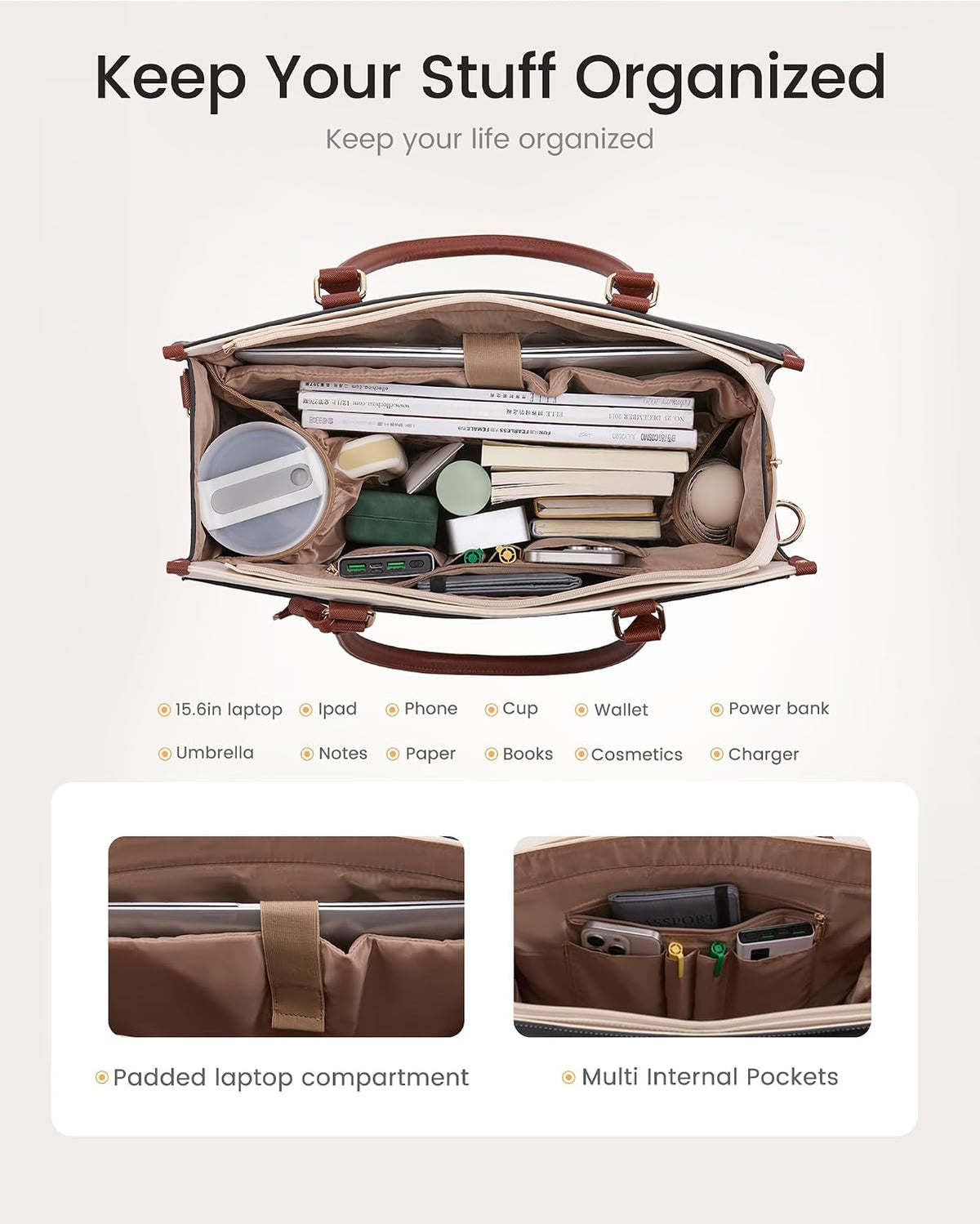 LOVEVOOK Laptop Bag for Women, Waterproof Tote Purse with Clutch for Work