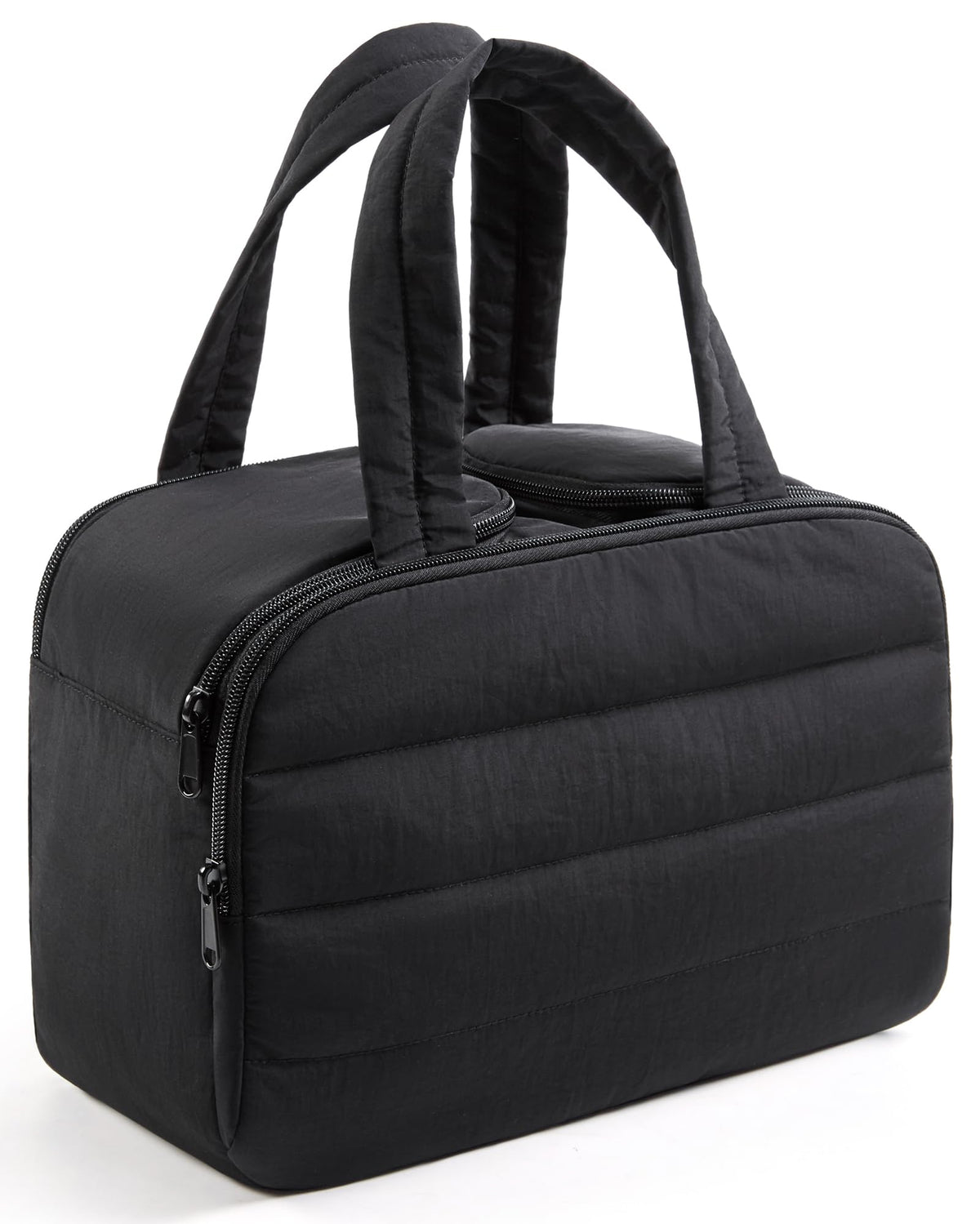 LIGHT FLIGHT Travel Toiletry Bag, Quilted Travel Makeup Cosmetic Bag Organizer, Toiletry Bags for Traveling Women, Make up Bag with Handle, Black
