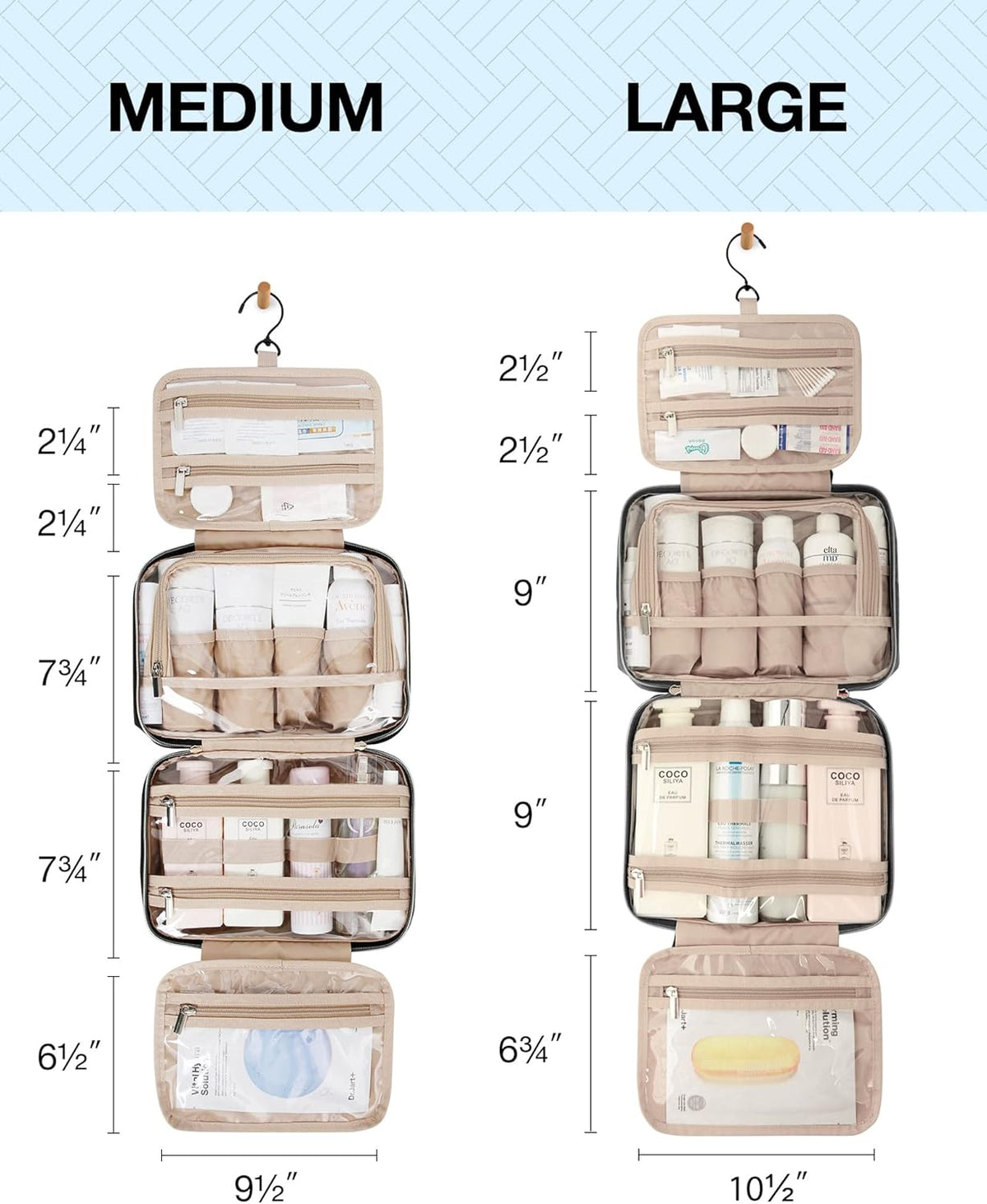 BAGSMART Toiletry Bag Hanging Travel Makeup Organizer with TSA Approved Transparent Cosmetic Bag Makeup Bag for Full Sized Toiletries, Medium-Black