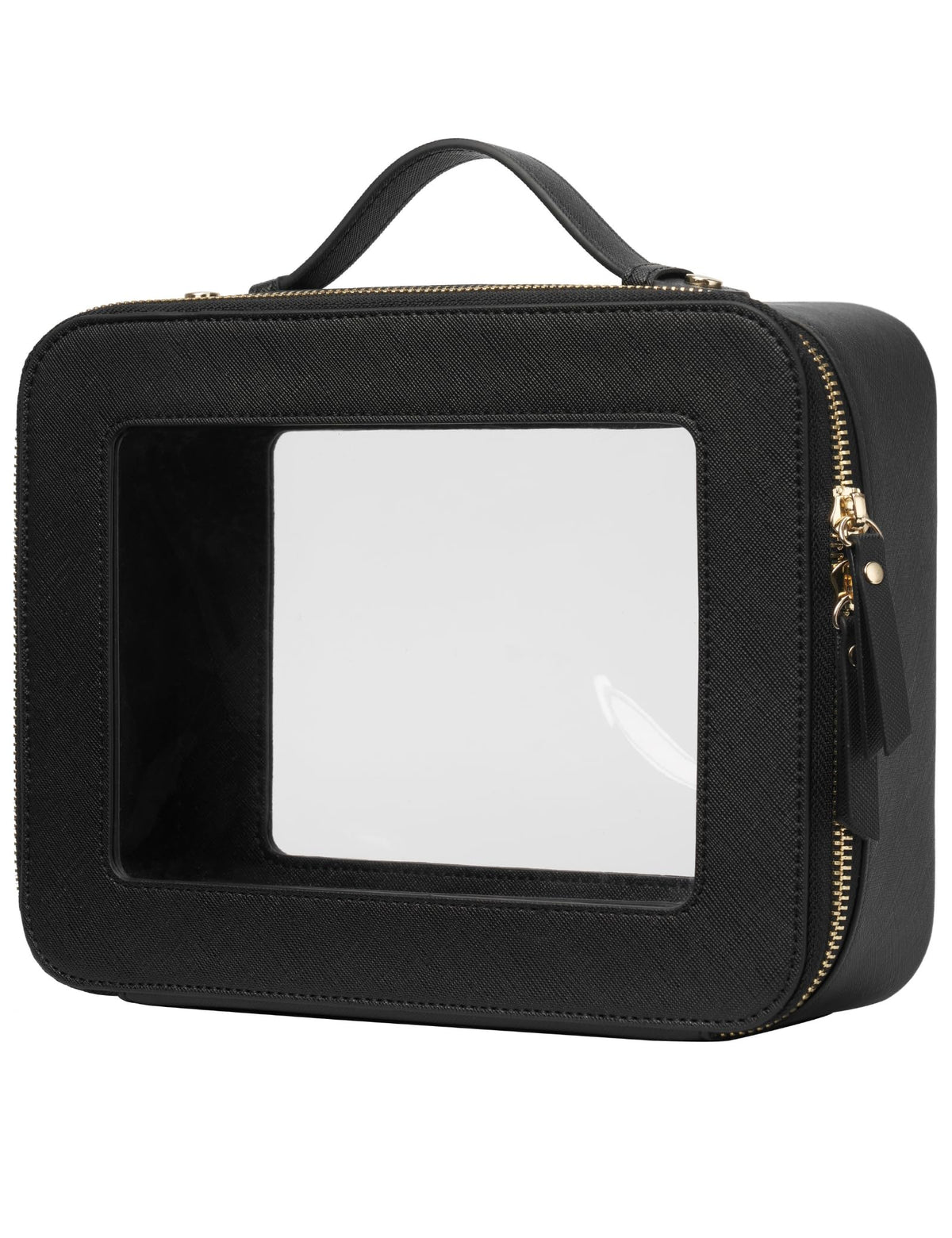 Popvibe Clear Makeup Bag Travel Cosmetic Case Transparent Toiletry Bag with Zipper, Portable Make Up Organizer Traveling Compact Car Bag for Essentials, Gold, Large