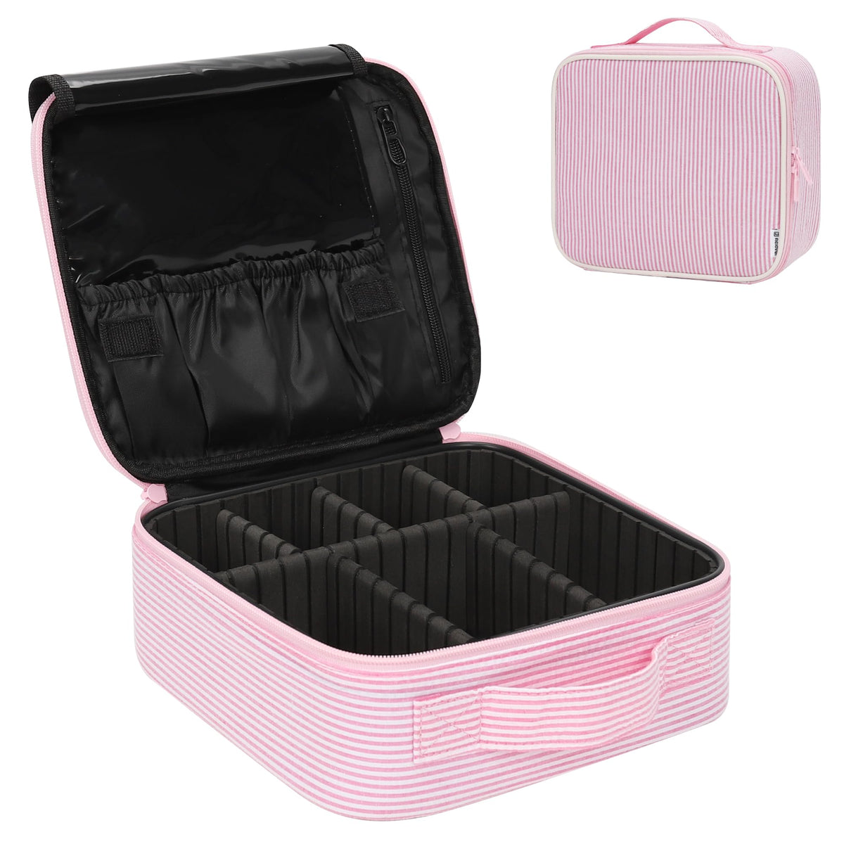 Relavel Makeup Bag Travel Train Case Cosmetic Organizer with Divider, Black