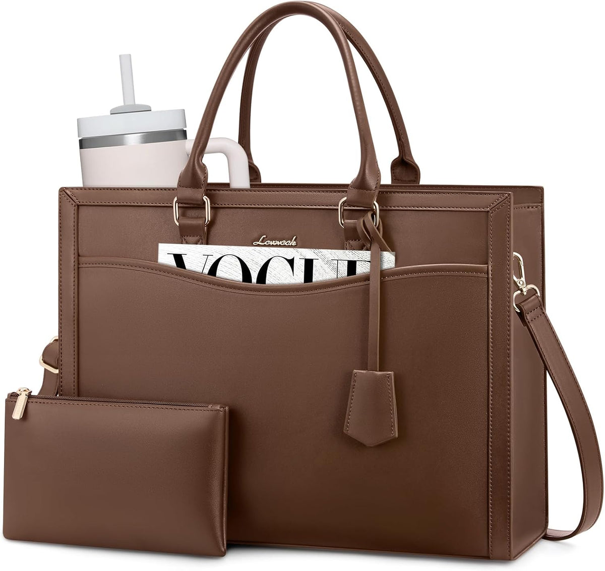 LOVEVOOK Laptop Tote Bag for Women, Large Work Computer Bag with Cup Holder