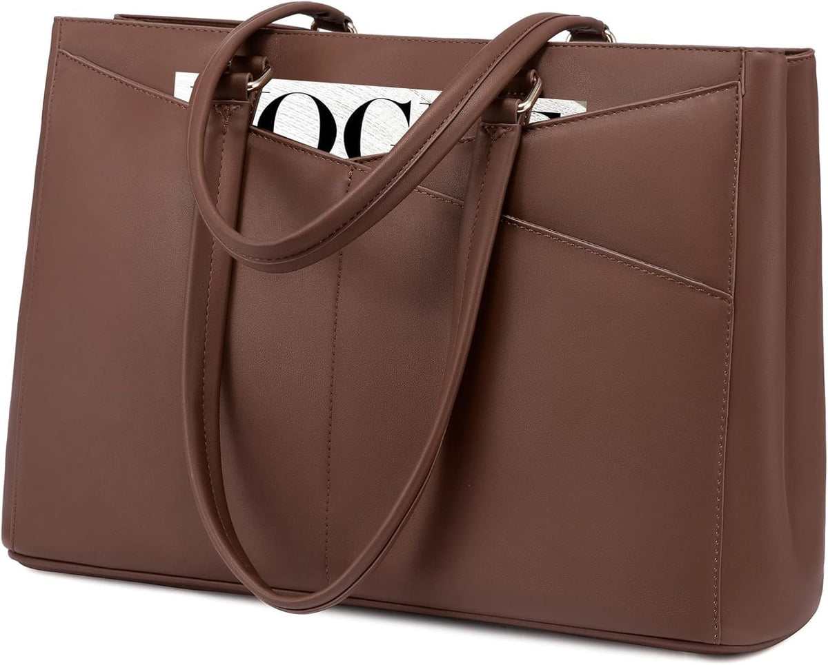 LOVEVOOK Laptop Tote Bag for Women 15.6 Inch Waterproof Leather Computer Bags Business Office Work Briefcase Black