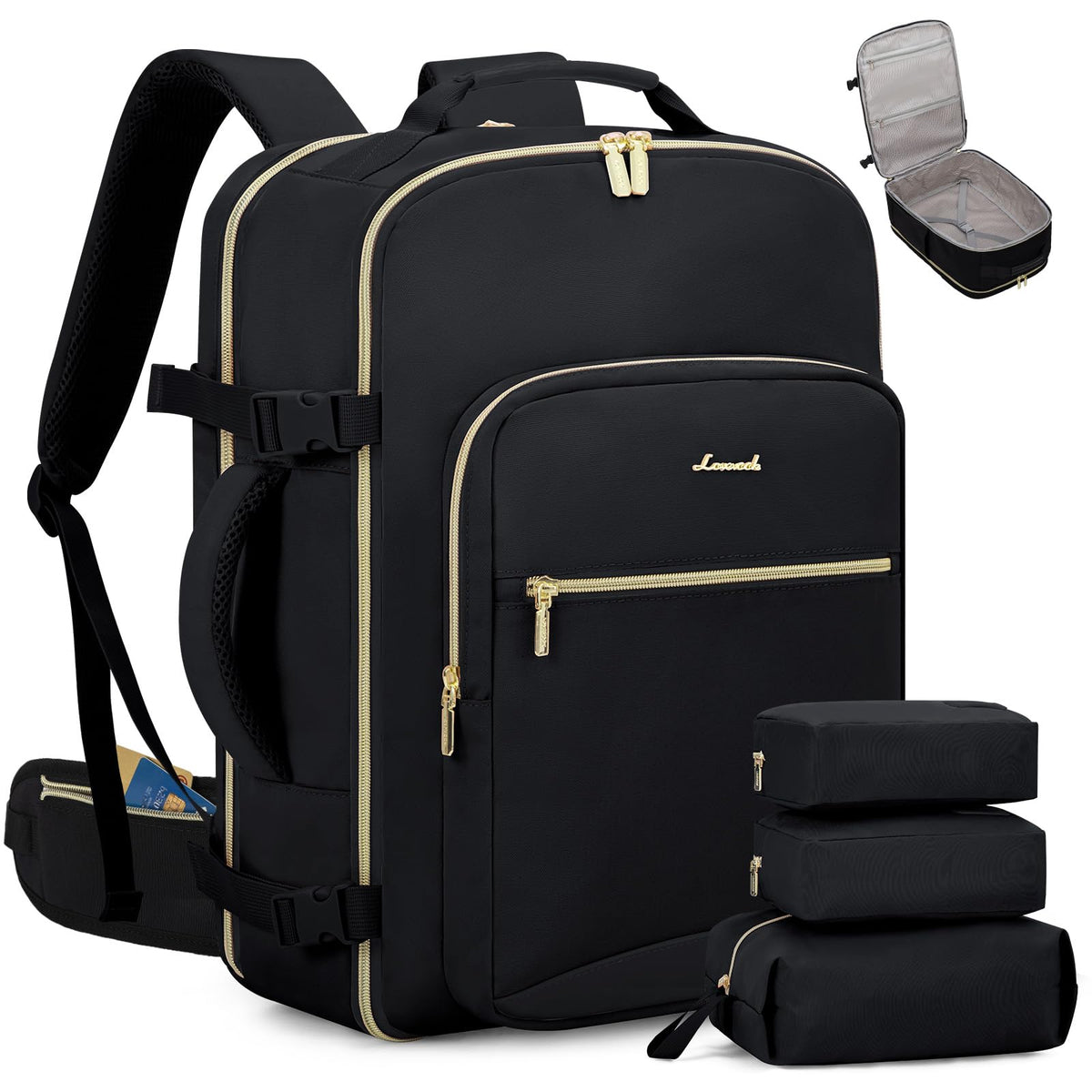LOVEVOOK 40L Travel Backpack Flight Approved Carry on Backpack,3 Packing Cubes,Waterproof Personal Item Travel Bag,TSA Carry on Luggage Suitcase Travel Essentials,Gifts for Women & Men,fits 17" Laptop